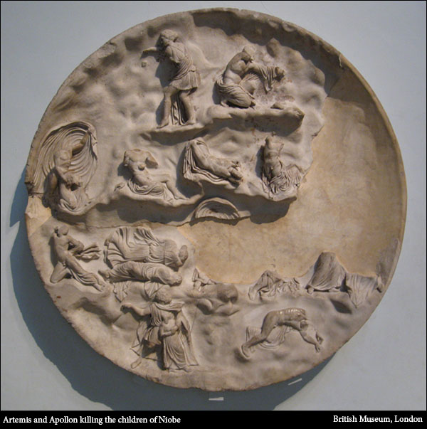 Artemis and Apollon killing the children of Niobe