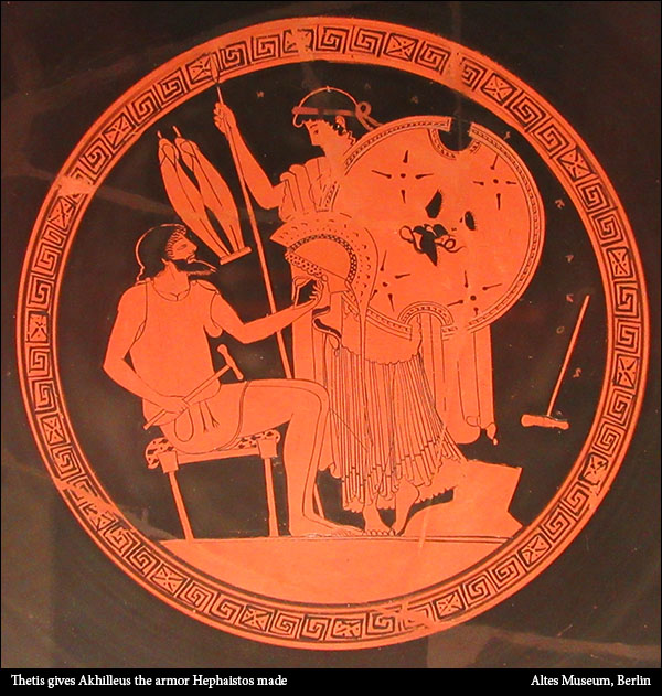 Thetis gives Achilles the armor Hephaistos made
