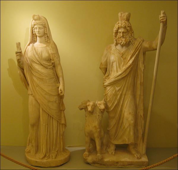 Marble statue of Isis-Persephone and Zeus