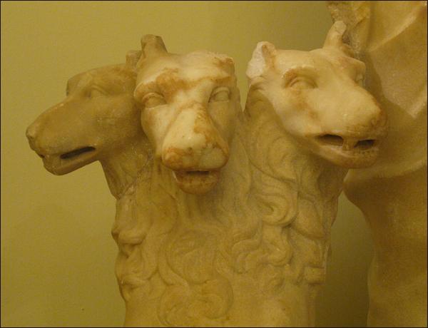Marble statue of the three-headed Kerberos