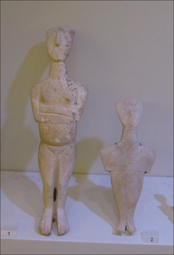 Two marble Cycladic figurines